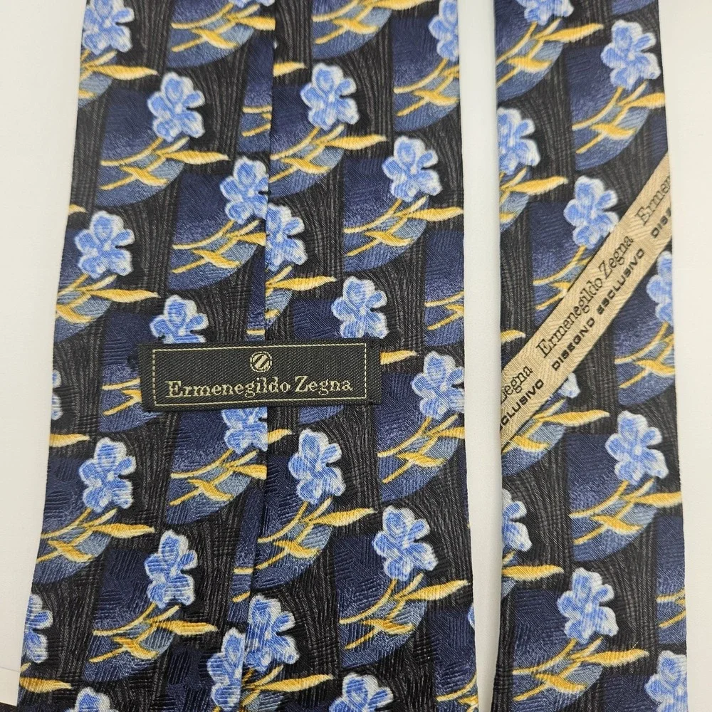 Ermenegildo Zenga Silk‎ Tie Blue Floral Designer Italy Luxury